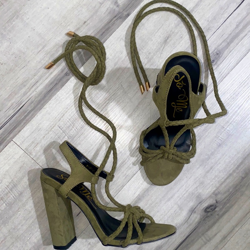 Olive suede green heels